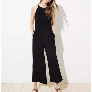 NWT Ann Taylor LOFT - Black Smocked Halter Jumpsuit - Size 4